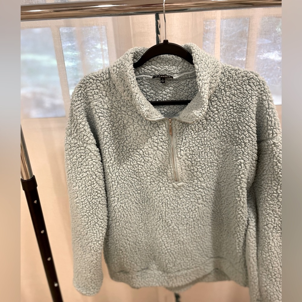 Fuzzy half zip blue jacket size L